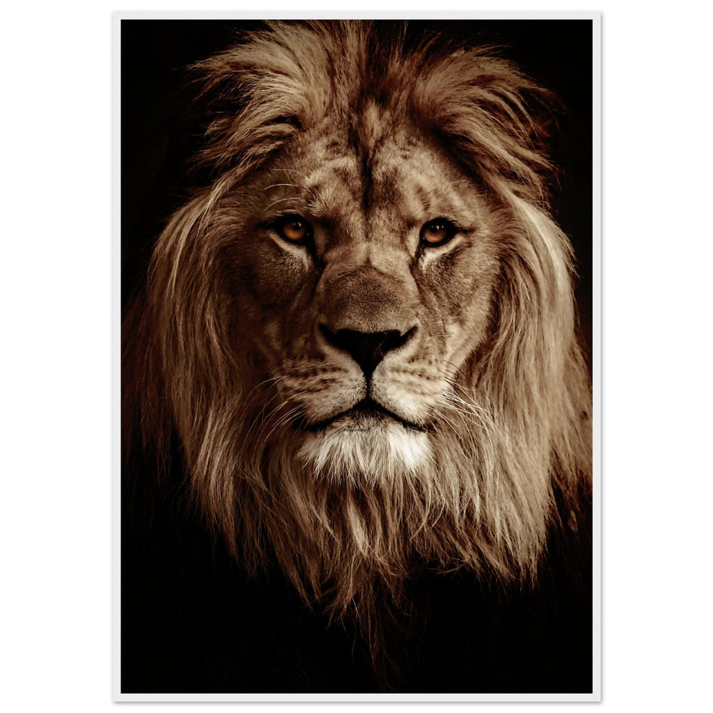 Lion Portrait Poster: Matte Paper, Pine Wood Frame